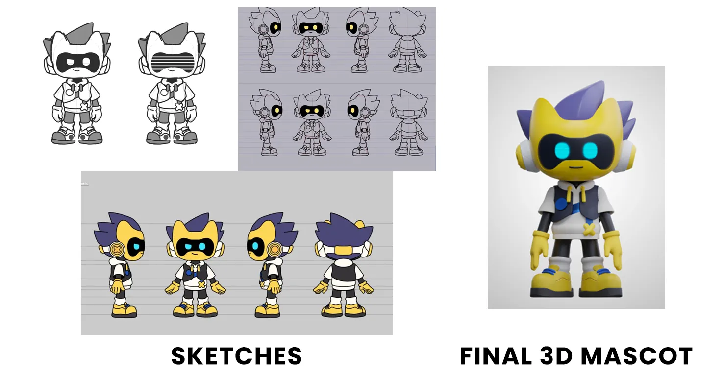 Nobody Gaming Platform custom mascot - an inclusive mascot representing all gamers, from sketch to 3D model